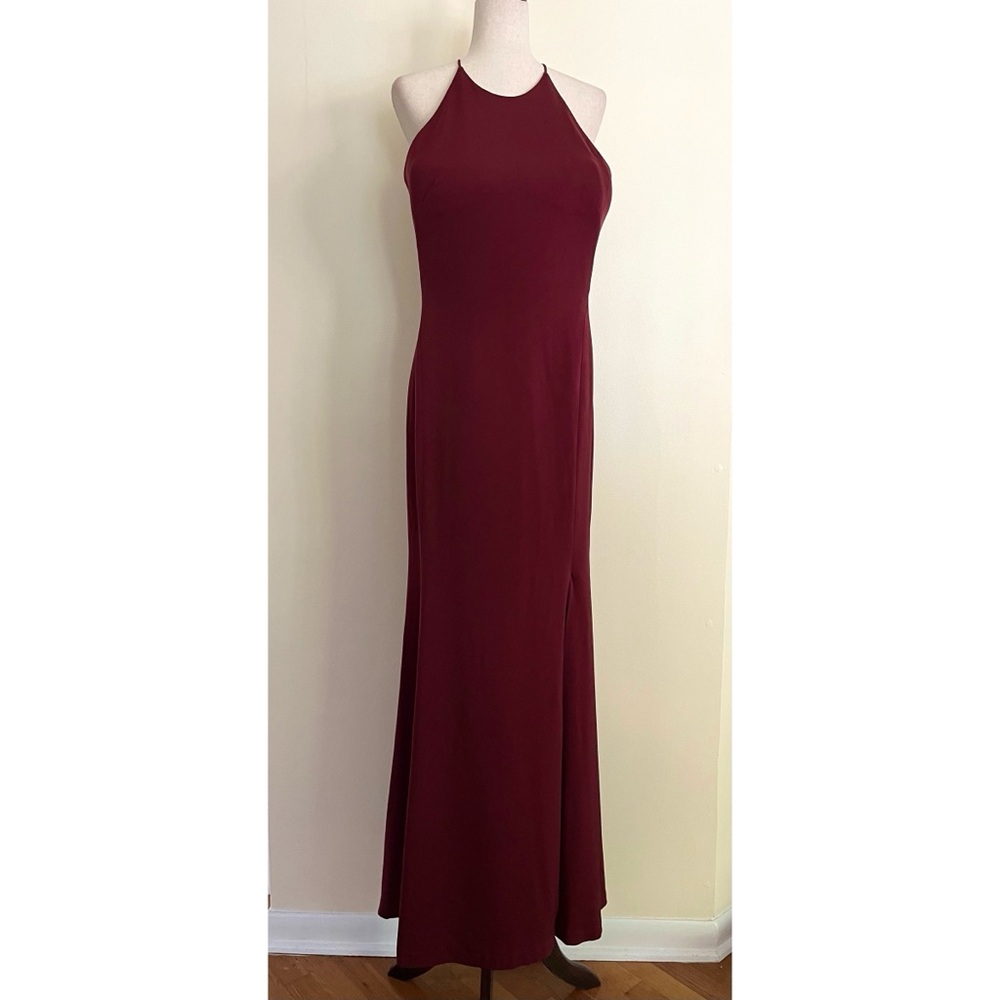 Formal Dress Burgundy Halter Mermaid Side Slit Watters & Watters Sz 14